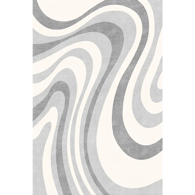 Einzigartiger nordischer Teppich, grauer Swirl-Streifenmuster-Teppich, haustierfreundlich, rutschfest, waschbar, Teppich z...