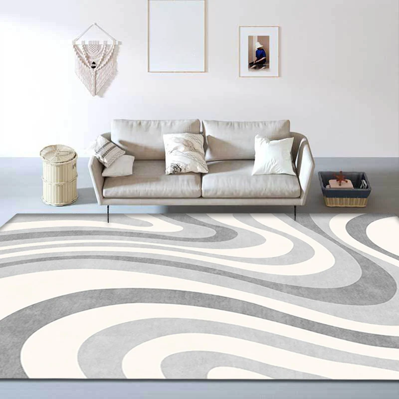 Einzigartiger nordischer Teppich, grauer Swirl-Streifenmuster-Teppich, haustierfreundlich, rutschfest, waschbar, Teppich z...
