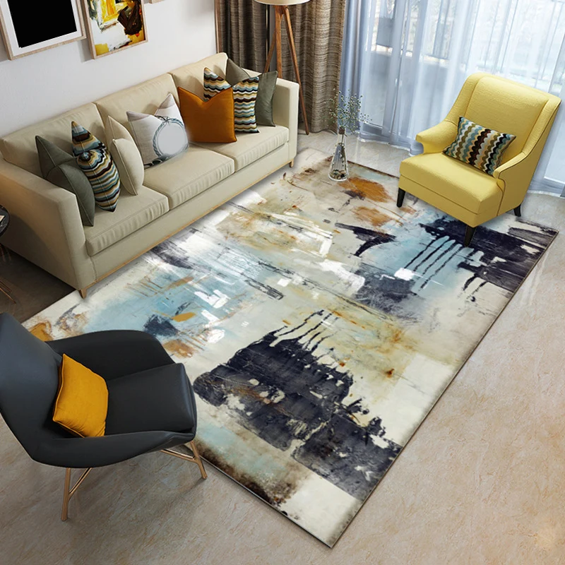 Einzigartiger Teppich mit Aquarellmuster, beige, lässiger Teppich, waschbarer Polyester-Teppich für Schlafzimmer Clearhalo