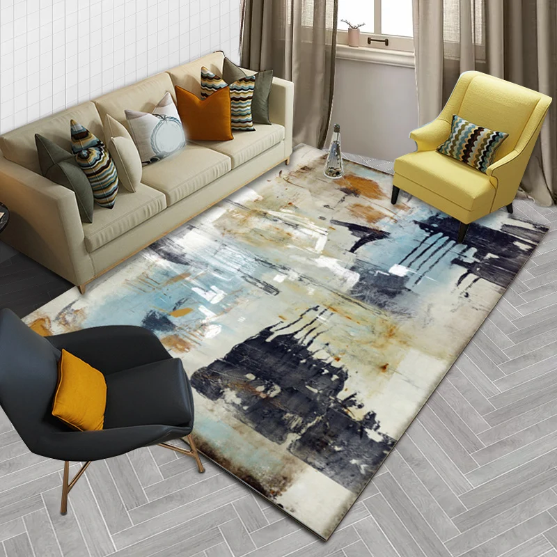 Einzigartiger Teppich mit Aquarellmuster, beige, lässiger Teppich, waschbarer Polyester-Teppich für Schlafzimmer Clearhalo
