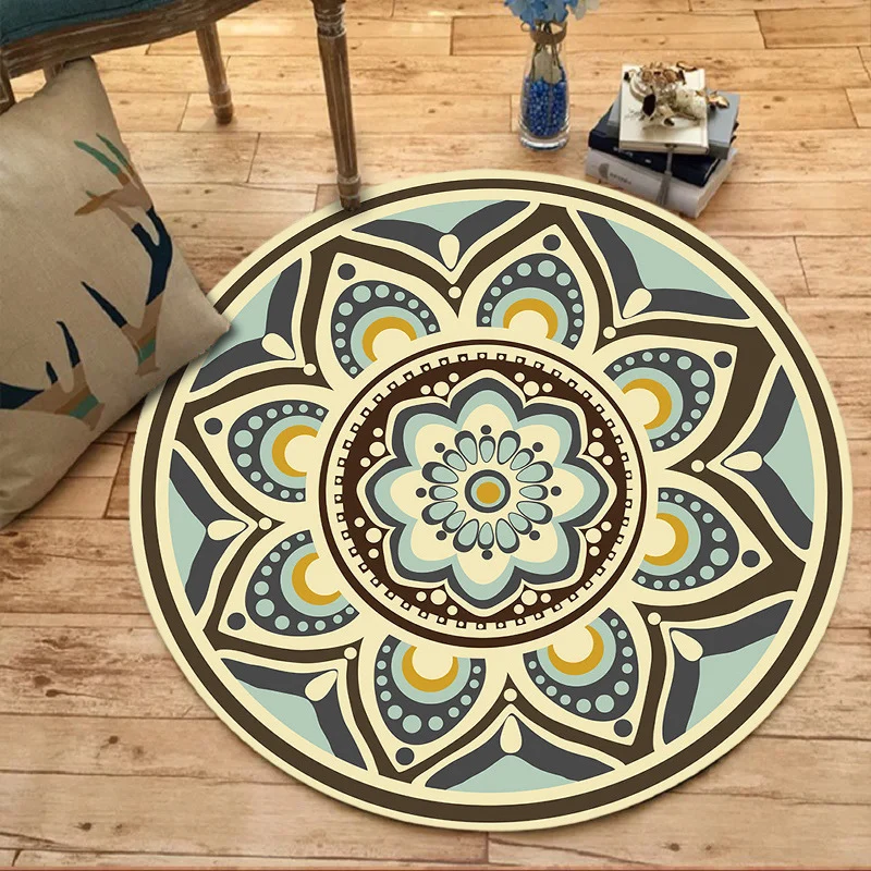 Einzigartiger Teppich mit Blumenmuster, grüner und gelber mediterraner Teppich, Flanell, rutschfeste Rückseite, waschbarer...