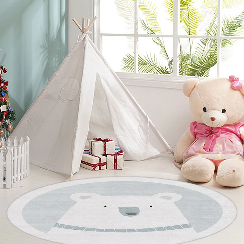 Einzigartiger Teppich mit Cartoon-Bär-Muster, grauer Kinderteppich, Polyester, waschbar, rutschfest, für das Kinderzimmer...