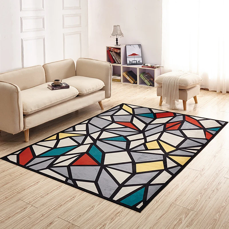 Entspannender Deko-Teppich, bunt, geometrisch bedruckt, rutschfester, haustierfreundlicher Teppich aus Polyester Clearhalo