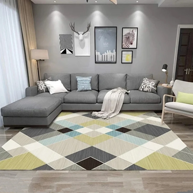 Entspannender Deko-Teppich, bunt, geometrisch bedruckt, rutschfester, haustierfreundlicher Teppich aus Polyester Clearhalo