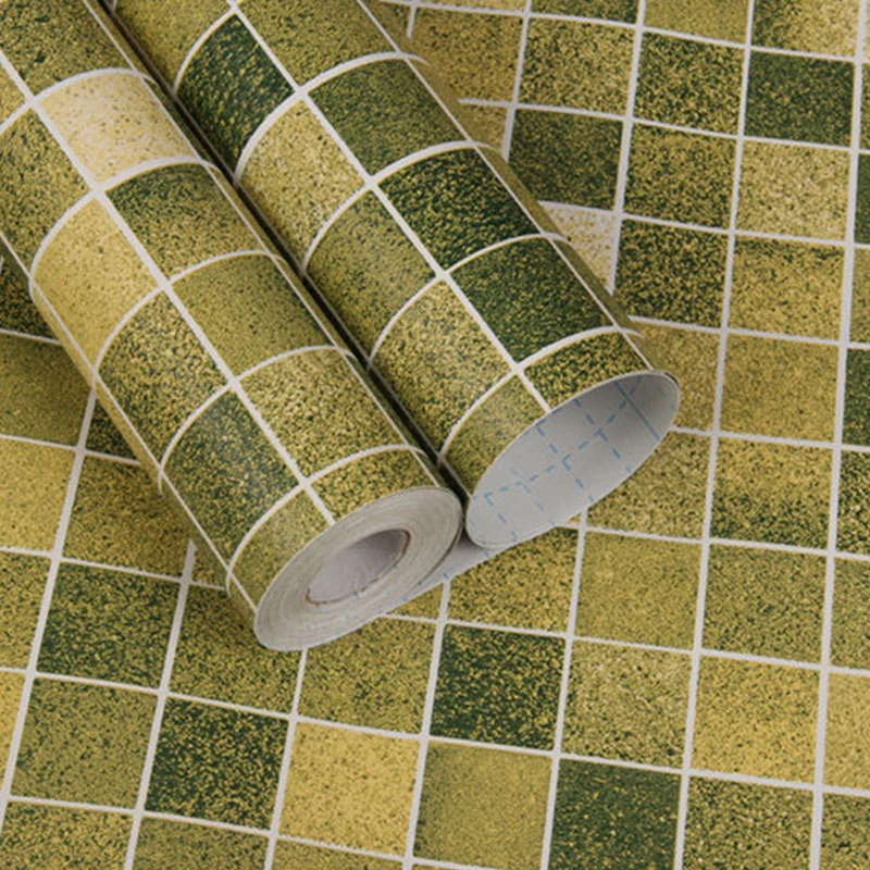 Europäische Mosaik-Wandkunst für die Küchendekoration, 96,8 Quadratfuß. Abnehmbare Tapetenrolle Gelb und Grün Clearhalo