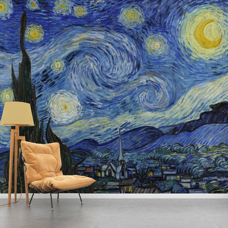 Extra große Illustrations-Himmel-Wandtapete für die Schlafzimmerdekoration Blau und Gelb, nach Maß gefertigt Clearhalo