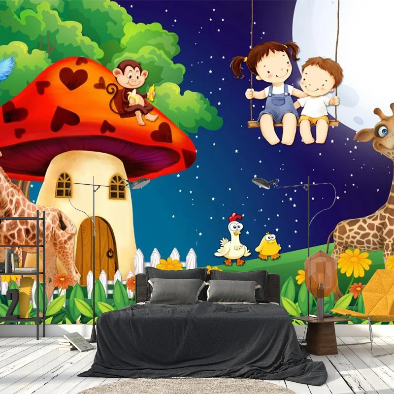 Fantasy-Pilzhaus-Wandbild, Cartoon-Wanddekoration aus Vliesstoff Rot-Grün Clearhalo