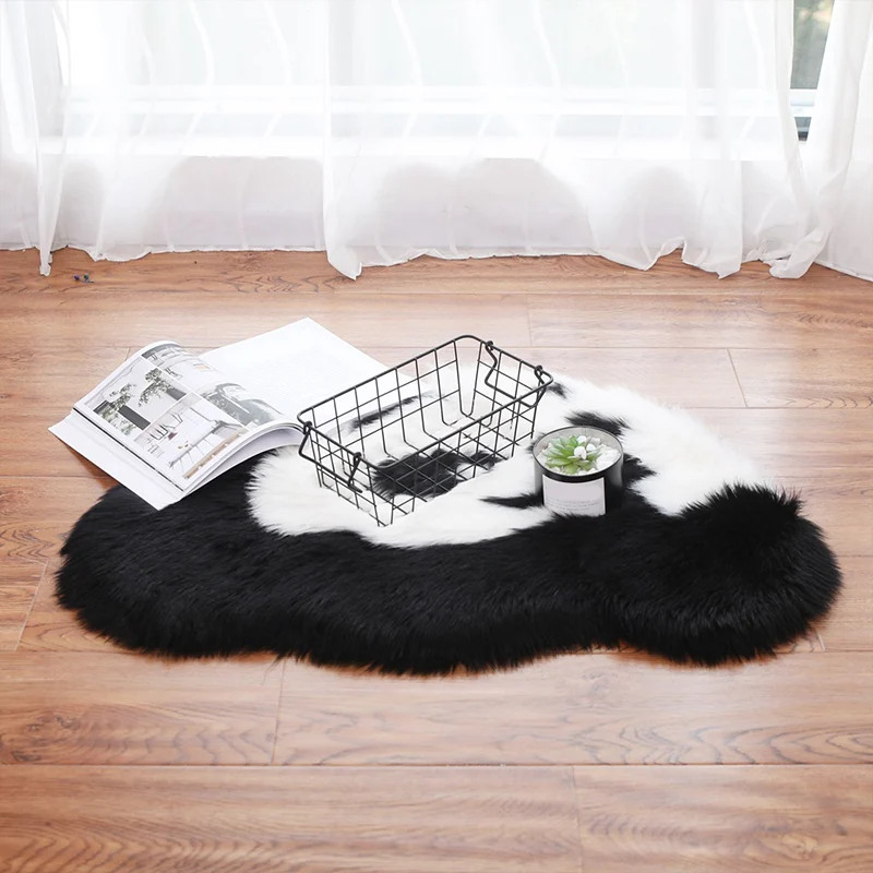 Flauschiger Kinderteppich, schwarz-weißer Panda, haustierfreundlich, waschbar, rutschfester Teppich für Kinderzimmer Clear...