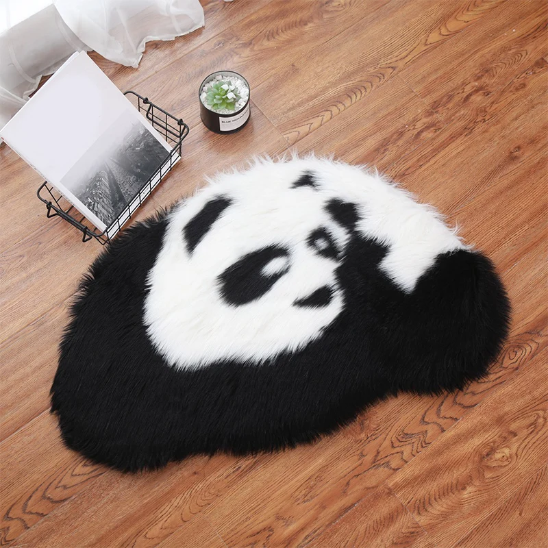 Flauschiger Kinderteppich, schwarz-weißer Panda, haustierfreundlich, waschbar, rutschfester Teppich für Kinderzimmer Clear...