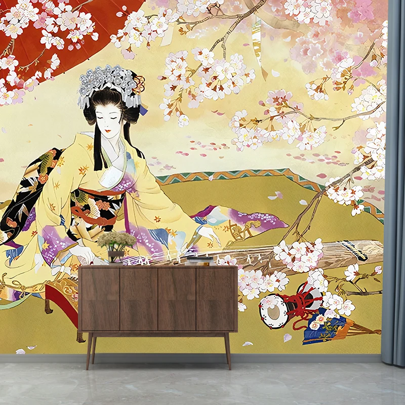 Fleckabweisende, elegante Schönheits-Wandtapete personalisierter Größe, asiatisch inspirierte Wandkunst für das Wohnzimmer...