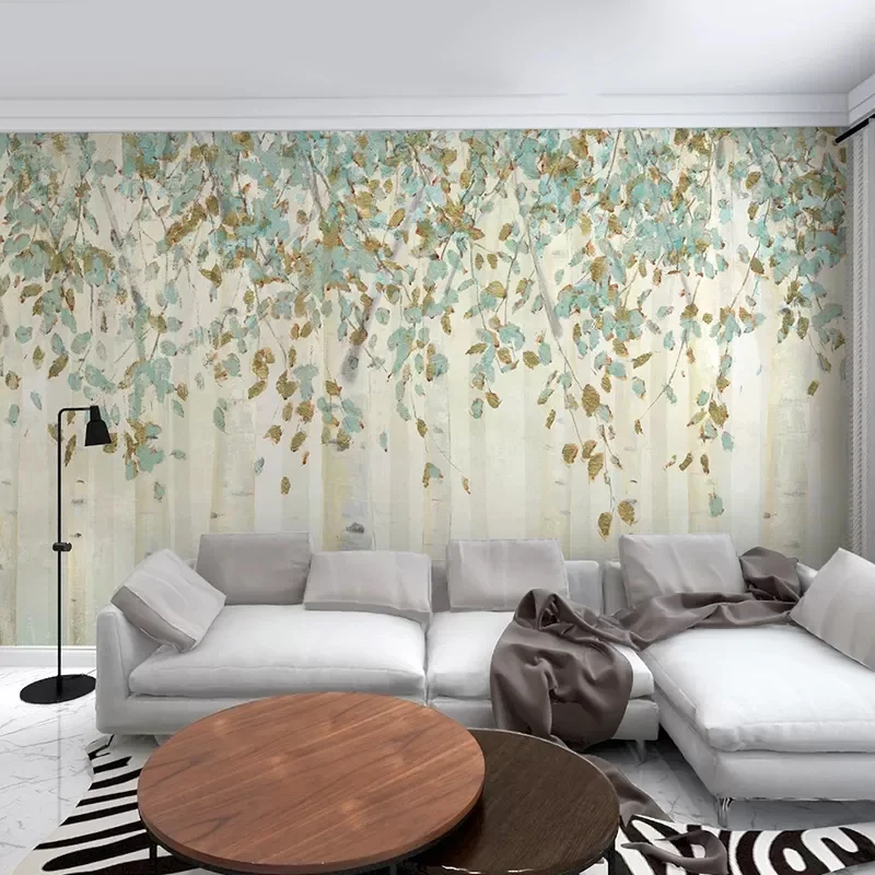 Fleckenabweisende Waldwandtapete Originalgröße, minimalistische Wandkunst Blau und Braun für das Wohnzimmer Clearhalo