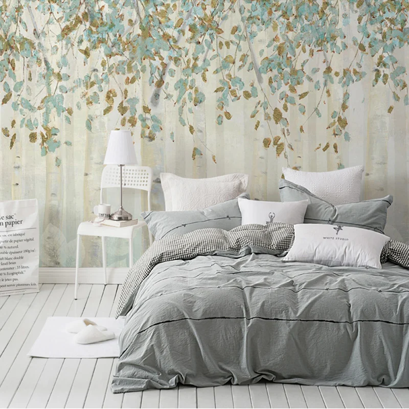 Fleckenabweisende Waldwandtapete Originalgröße, minimalistische Wandkunst Blau und Braun für das Wohnzimmer Clearhalo