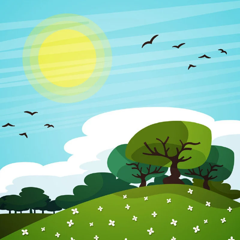 Frühlingslandschaft-Wandbilder für Kinder, Kunst, Wohnzimmer, glatte Wandverkleidung, Blau-Gelb-Grün Clearhalo