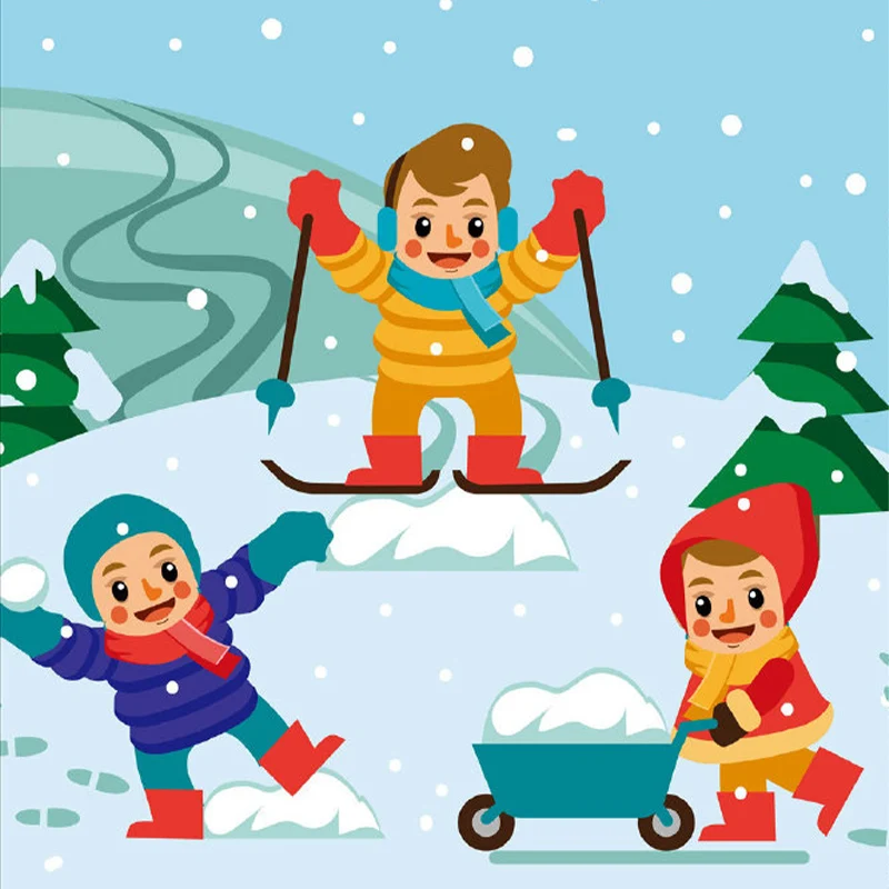 Fun Time Snow Murals Cartoon wasserdichte Wandverkleidung für Kinderzimmer, individuelle Größe Clearhalo