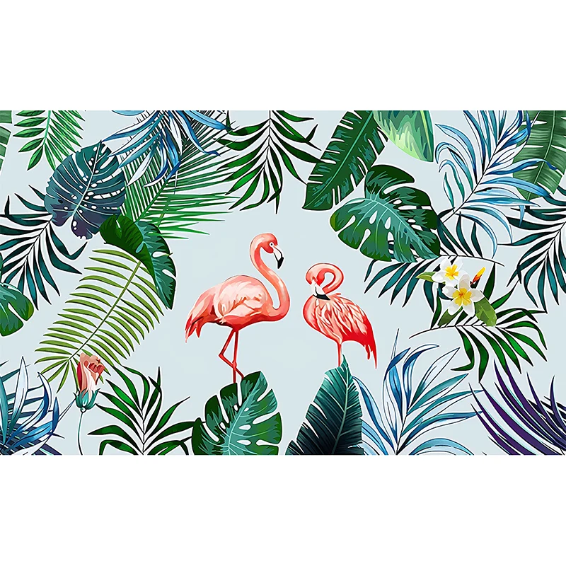 Ganz einfaches Wandbild, rosa und grüne Flamingo- und Bananenblatt-Wandkunst, individuell bedruckt Clearhalo