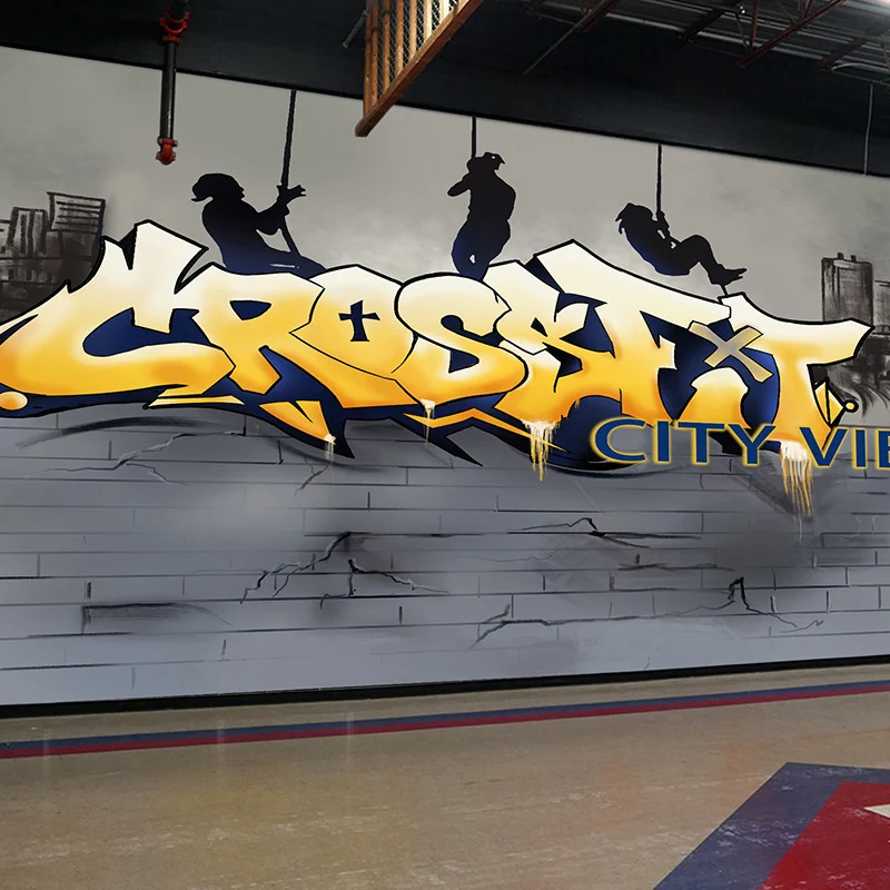 Ganze Illustration, modische Wanddekoration für Fitnessstudio und Umkleidekabine mit Graffiti Gelb und Grau Clearhalo