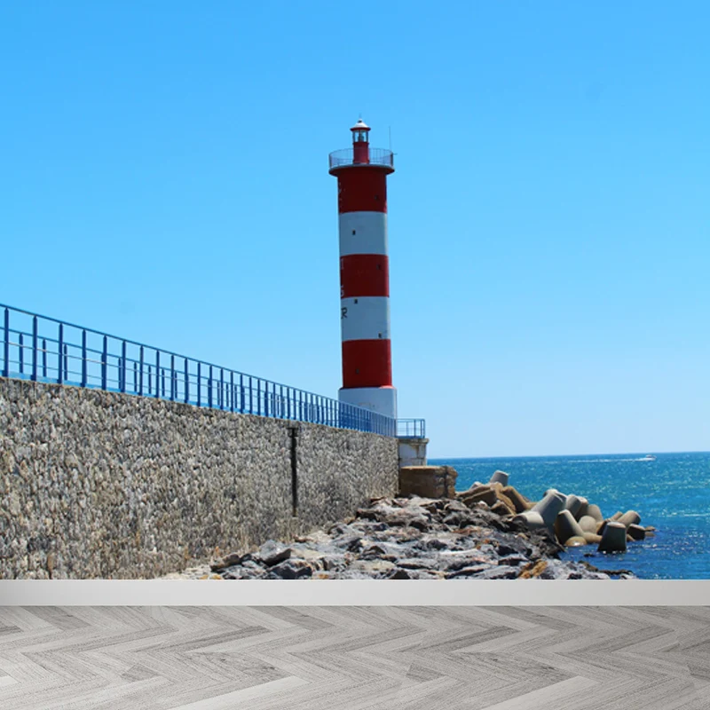 Ganze Leuchtturm-Szenen-Wandtapete für Wanddekoration, Küsten-Mädchenzimmer-Wandkunst Clearhalo