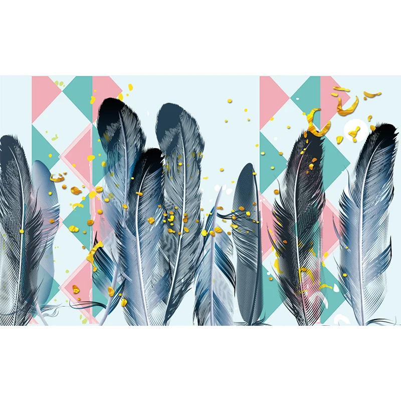 Ganze Vogelfeder-Wandbild-Tapete für Wanddekoration, zeitgenössische Mädchenzimmer-Wandkunst Clearhalo