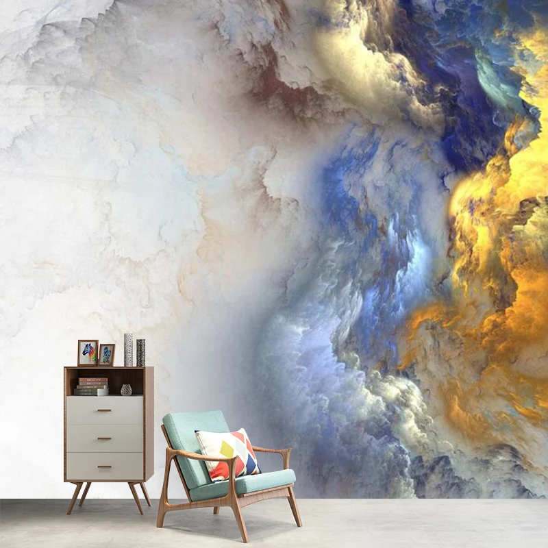 Gelb-blaue Wolken-Wandtapete, abstrakte, dekorative, wasserfeste Wandverkleidung für Zuhause Clearhalo