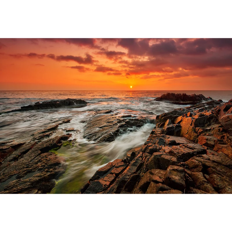 Gelbe Eventide-Szenerie-Wandmalerei, Ozeanfelsen, Tropix, schmutzabweisende Wandkunst für Zuhause Clearhalo