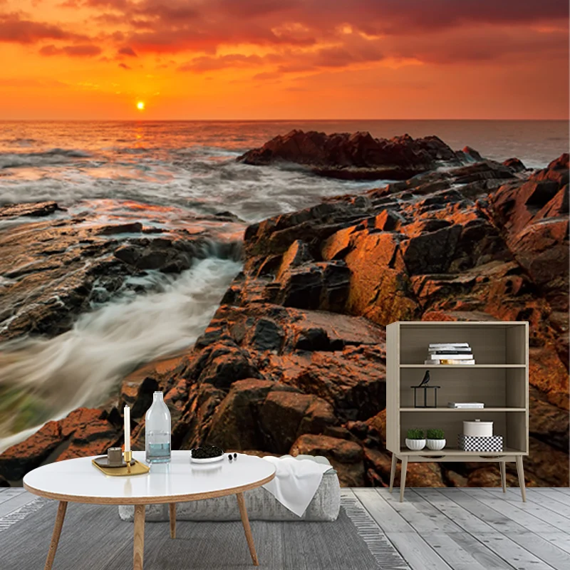 Gelbe Eventide-Szenerie-Wandmalerei, Ozeanfelsen, Tropix, schmutzabweisende Wandkunst für Zuhause Clearhalo