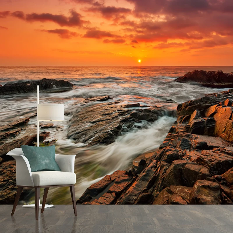 Gelbe Eventide-Szenerie-Wandmalerei, Ozeanfelsen, Tropix, schmutzabweisende Wandkunst für Zuhause Clearhalo
