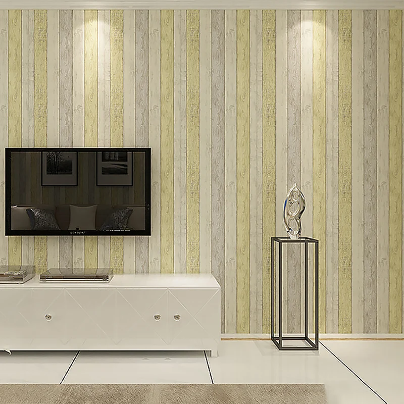 Gelbe Holzplanken-Tapetenrolle, feuchtigkeitsbeständig, Landhaus-Wohnzimmer-Wanddekoration Clearhalo