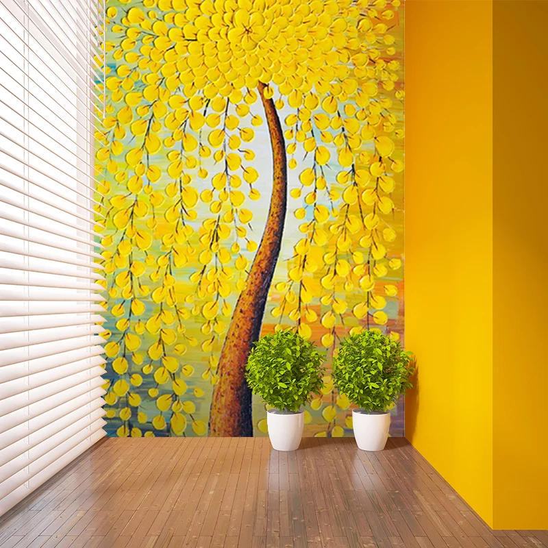 Gelber Pfauenbaum, Malerei, Wandgemälde, Blume, klassische, wasserdichte Wanddekoration für Schlafzimmer Clearhalo