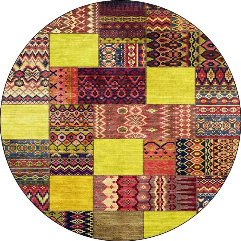 Gelber Southwestern-Teppich, Polyester, Tribal-Karomuster, waschbarer, rutschfester Teppich für das Wohnzimmer Clearhalo