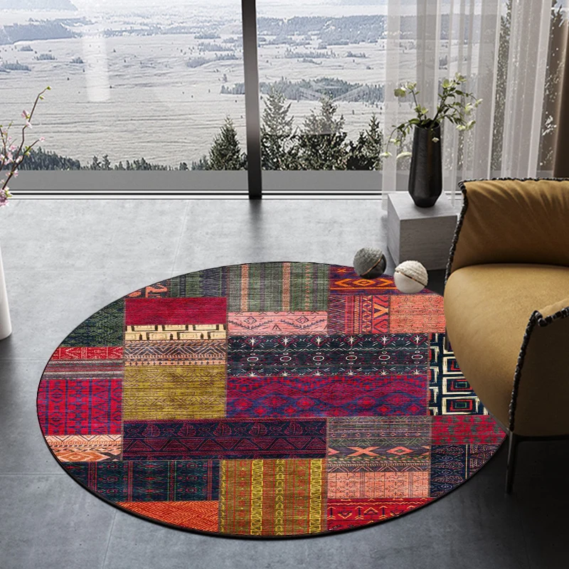 Gelber Southwestern-Teppich, Polyester, Tribal-Karomuster, waschbarer, rutschfester Teppich für das Wohnzimmer Clearhalo