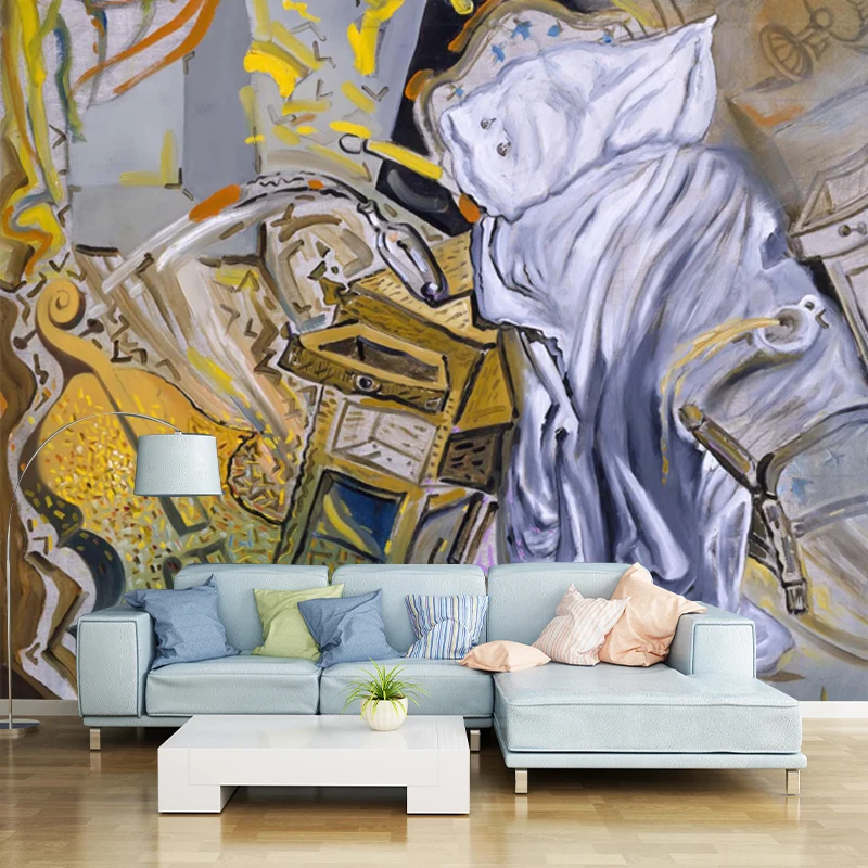 Gelbes chaotisches Schlafzimmer-Wandbild, surrealistische, schmutzabweisende Innenwandkunst, individuelle Größe Clearhalo