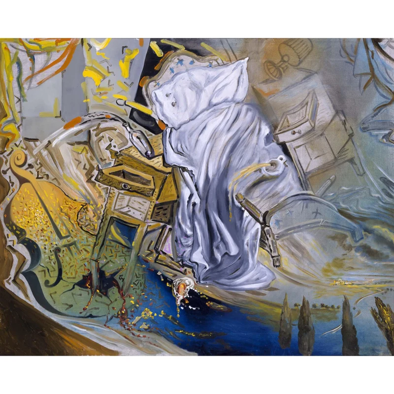Gelbes chaotisches Schlafzimmer-Wandbild, surrealistische, schmutzabweisende Innenwandkunst, individuelle Größe Clearhalo