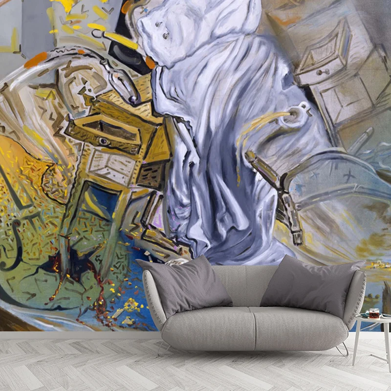 Gelbes chaotisches Schlafzimmer-Wandbild, surrealistische, schmutzabweisende Innenwandkunst, individuelle Größe Clearhalo