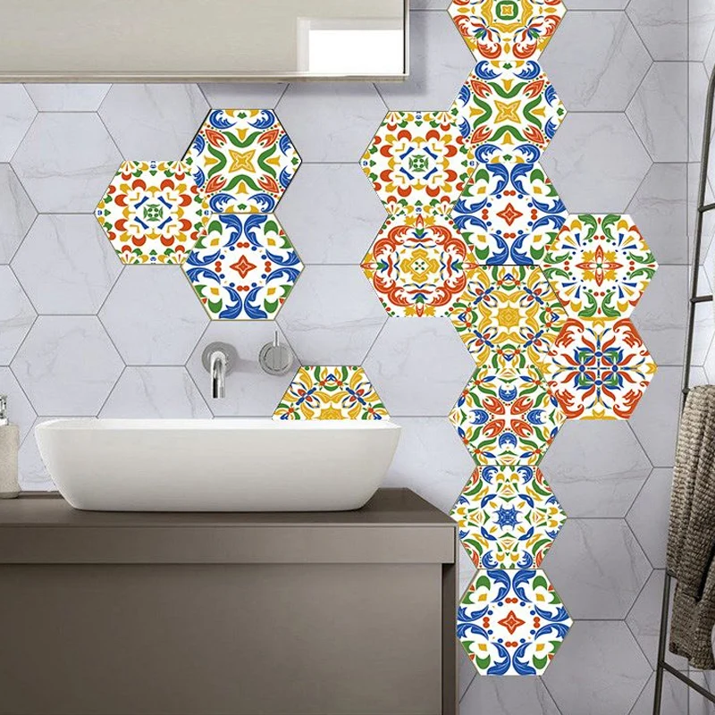 Gelb-grüne Mosaikfliesen-Tapeten, abstraktes Muster, Boho-Wandkunst zum Abziehen und Aufkleben Clearhalo