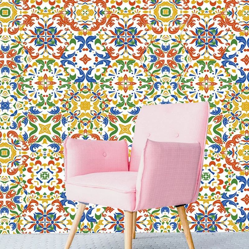 Gelb-grüne Mosaikfliesen-Tapeten, abstraktes Muster, Boho-Wandkunst zum Abziehen und Aufkleben Clearhalo