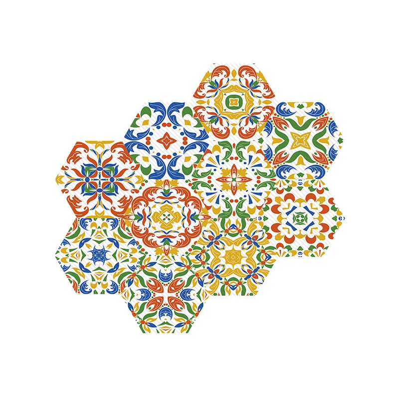 Gelb-grüne Mosaikfliesen-Tapeten, abstraktes Muster, Boho-Wandkunst zum Abziehen und Aufkleben Clearhalo