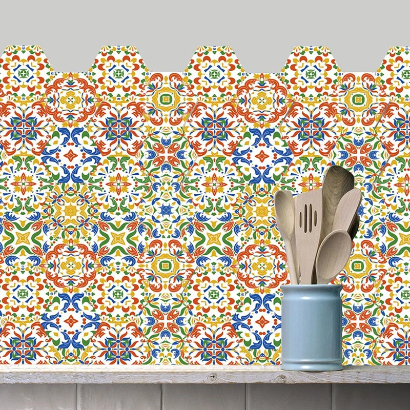 Gelb-grüne Mosaikfliesen-Tapeten, abstraktes Muster, Boho-Wandkunst zum Abziehen und Aufkleben Clearhalo