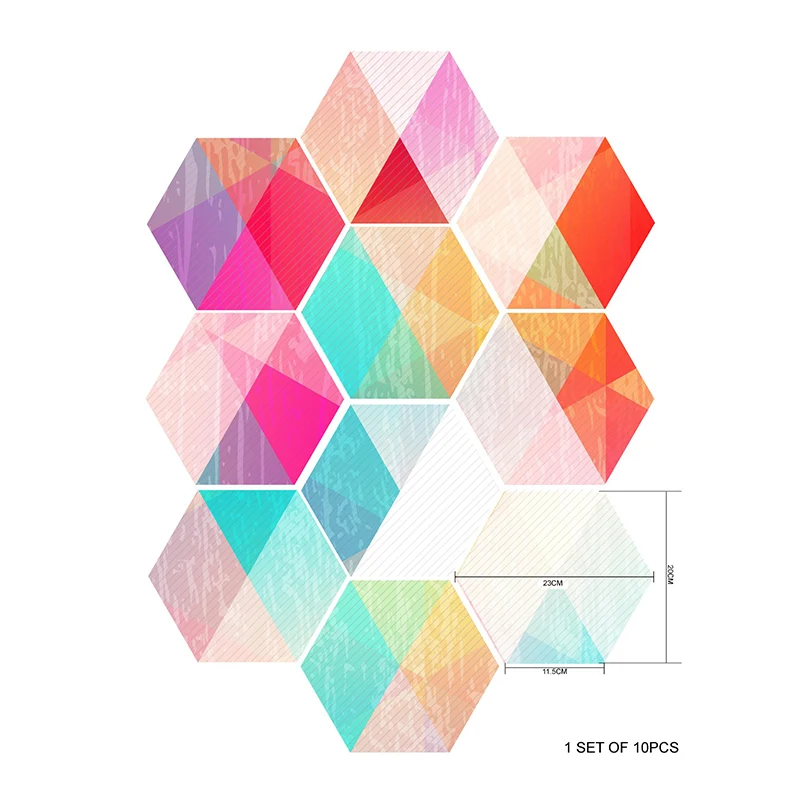 Geometrische Waben-Tapetenpaneele, zeitgenössische PVC-Wandkunst Rot-Gelb-Blau Clearhalo