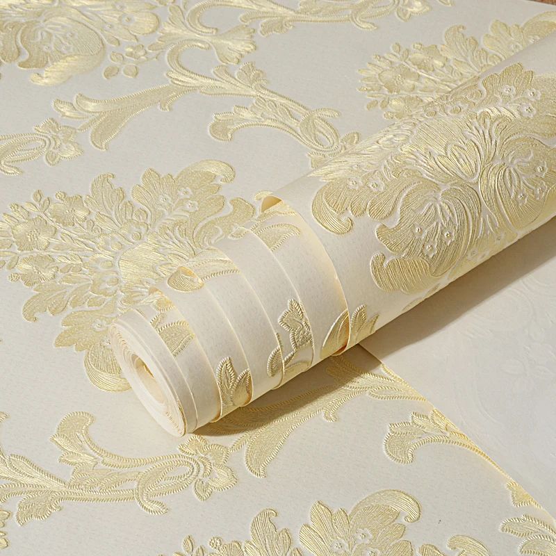 Gestickte pastellfarbene Tapete, luxuriöse Wandkunst mit Jacquardmuster, 31 Fuß L x 20,5 Zoll B Clearhalo