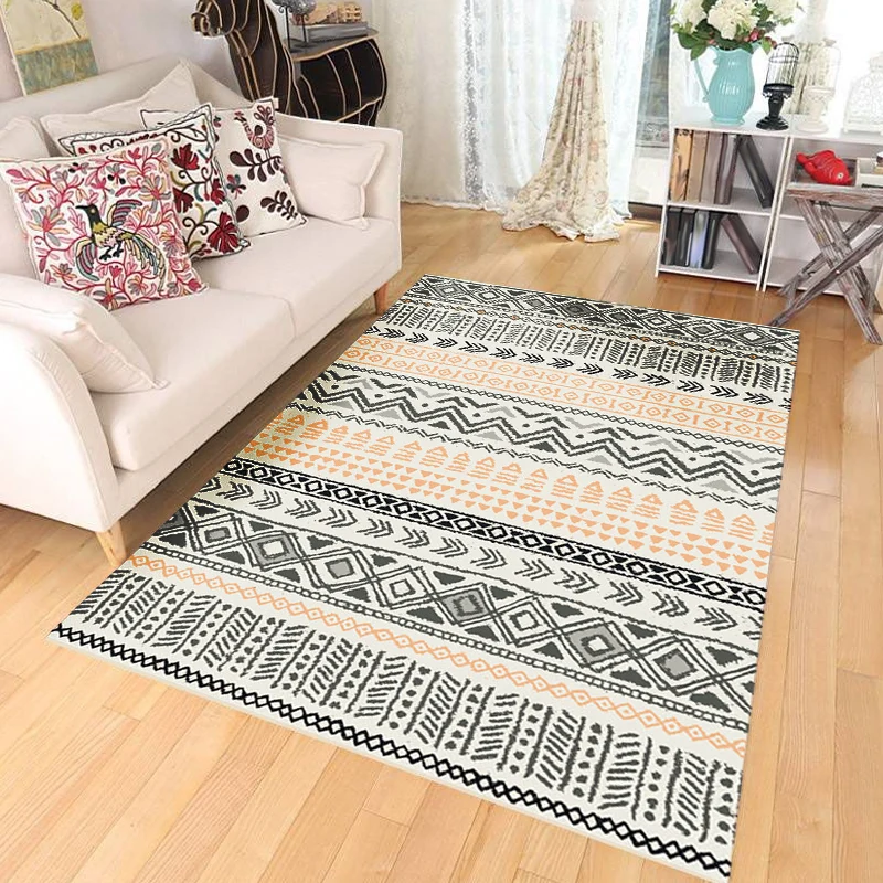 Gestreifter geometrischer Indien-Tribal-Teppich, synthetischer Schwarz-Gelb-Teppich für das Wohnzimmer, rutschfeste Rückse...