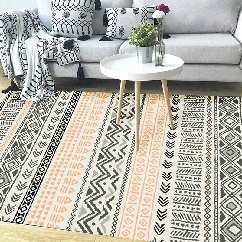 Gestreifter geometrischer Indien-Tribal-Teppich, synthetischer Schwarz-Gelb-Teppich für das Wohnzimmer, rutschfeste Rückse...