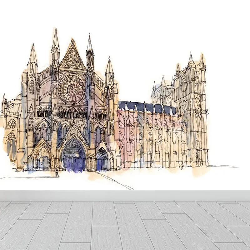 Global inspiriertes Wandgemälde mit historischen Relikten, pastellfarbene Architektur-Wandverkleidung für Ihr Zuhause Clea...