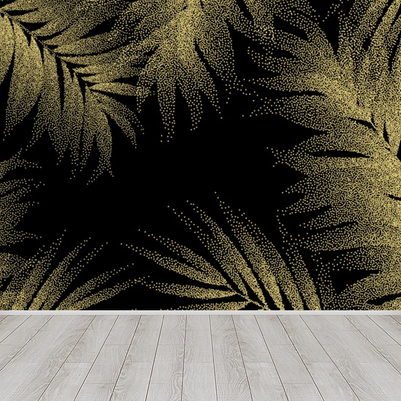 Goldene tropische Wandtapete, riesiges botanisches Muster, Wanddekoration für das Wohnzimmer Clearhalo
