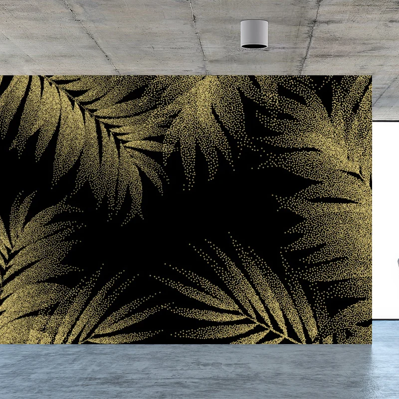 Goldene tropische Wandtapete, riesiges botanisches Muster, Wanddekoration für das Wohnzimmer Clearhalo