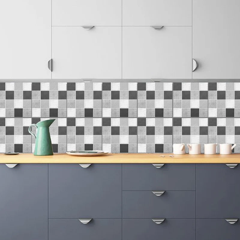 Graue Mosaikfliesen-Tapetentafel, selbstklebend, moderne Küche, abziehbare Wandverkleidung, 10 Stück Clearhalo