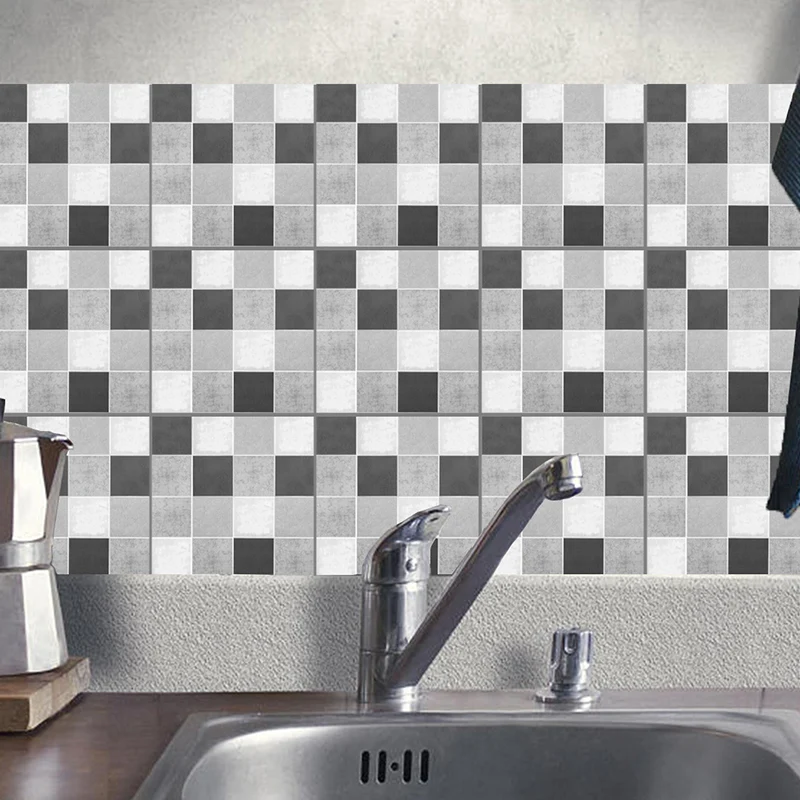 Graue Mosaikfliesen-Tapetentafel, selbstklebend, moderne Küche, abziehbare Wandverkleidung, 10 Stück Clearhalo
