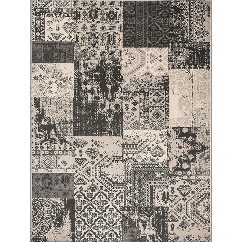 Grauer Shabby-Chic-Teppich aus Polyester mit Stammesmuster, waschbarer, rutschfester Teppich für das Wohnzimmer Clearhalo