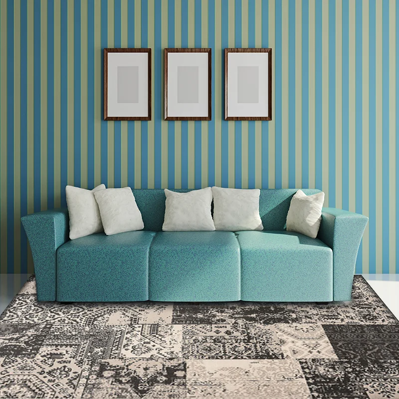 Grauer Shabby-Chic-Teppich aus Polyester mit Stammesmuster, waschbarer, rutschfester Teppich für das Wohnzimmer Clearhalo