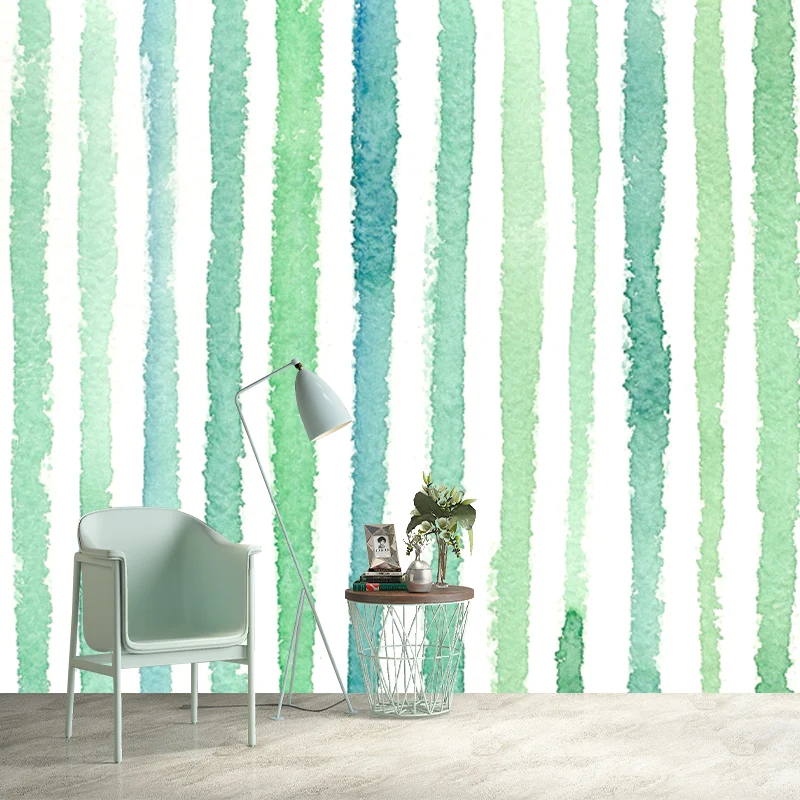 Grüne Aquarell-gestreifte Wandtapete, feuchtigkeitsbeständige Wandkunst für das Wohnzimmer Clearhalo