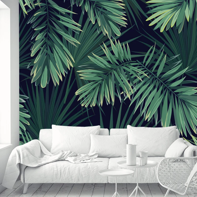 Grüne Areca-Palmenblätter-Wandtapete, wasserdichte Tropix-Schlafzimmer-Wandverkleidung Clearhalo